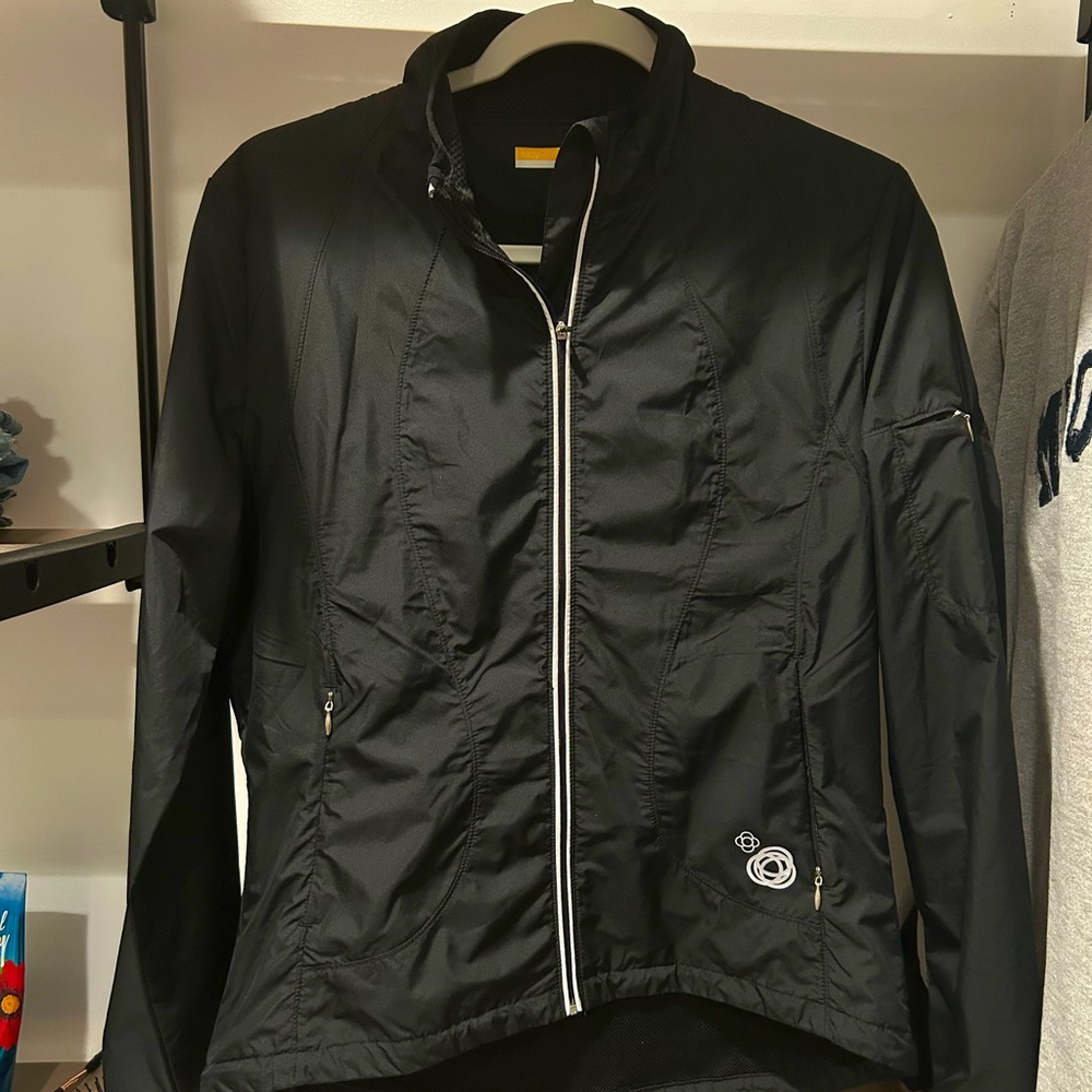 Black Zip-Up Jacket with flower details